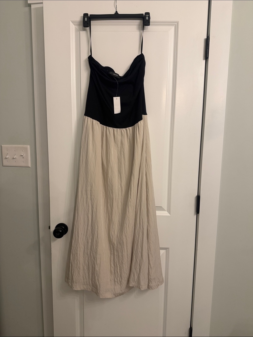LOFT Black and Cream Strapless Maxi Dress